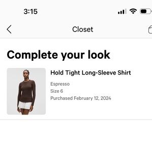 Lululemon Hold Tight Long Sleeve Shirt Espresso